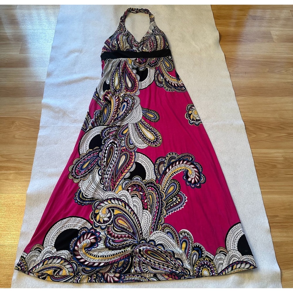 Ronni Nicole Pink Paisley Halter Maxi Dress Women Size 8 Summer Beach Boho Flowy